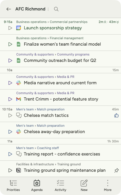 Plot agenda view showing today's tasks and events